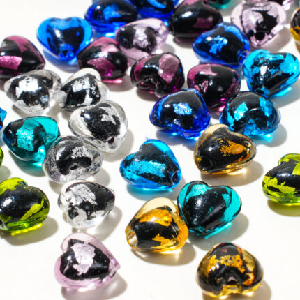 “Aurora Heart” Liuli Beads – 35pcs Handmade Iridescent Foil Glass Beads | Artistic DIY Jewelry Components
