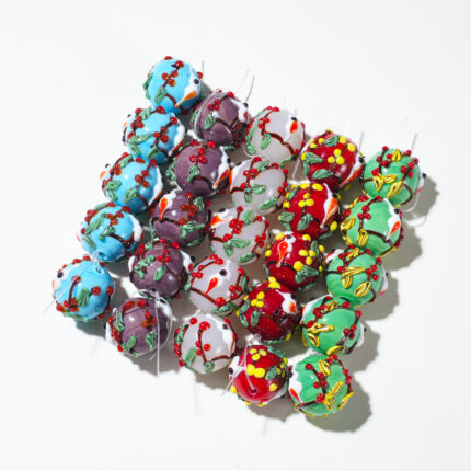 Artisan Hand-Painted Liuli Beads – Blossom & Bird Design, Set of 5 | Handmade Glass Beads for Elegant DIY Jewelry