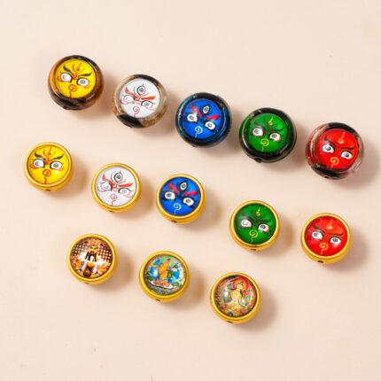 Liuli Blessing Beads – Tibetan Five Wealth Gods & Manjushri Design, 20pcs Incense Ash Infused Glass for Spiritual Jewelry