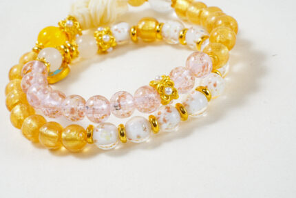 Fortune Fox Pink Blossom Glass Bead Double-Layer Bracelet