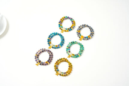 Half-Sugar Ash Glass Fortune Bracelet – Five-Color Agate & Liuli Multi-Layer Wrap Bracelet